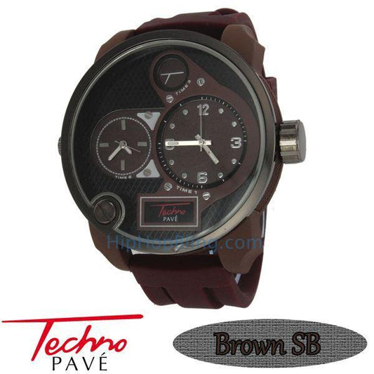 Brown Dual Time Zone Watch Rubber Band