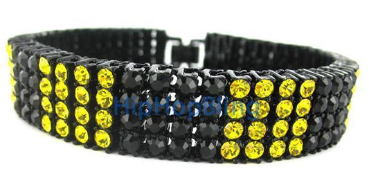 Rare Canary & Black Block 4 Row Hip Hop Bracelet