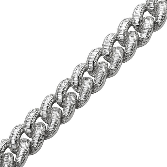 Baguette Lab Made Rhodium Cuban Bracelet 1400 Stones