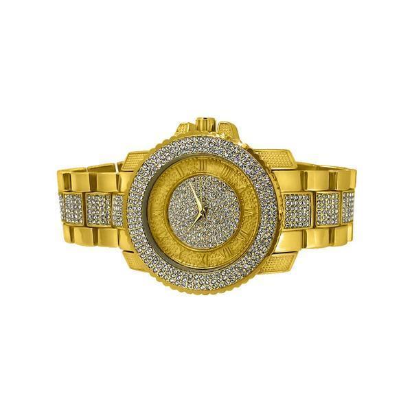 Bling Bling Gold Mesh Band Round LED Touch Screen Watch