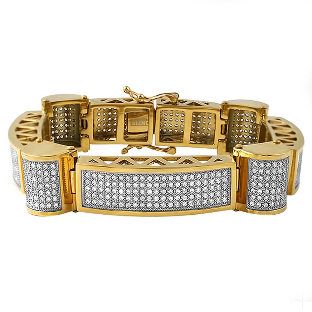 Gold Ice Cylinders Micro Pave CZ Steel Bracelet