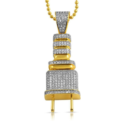 Small Gold Plug CZ Hip Hop Bling Bling Pendant