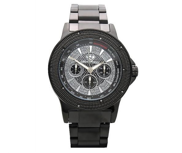 Real Diamond .10ct All Black Metal Super Techno Watch Tachymater Dial