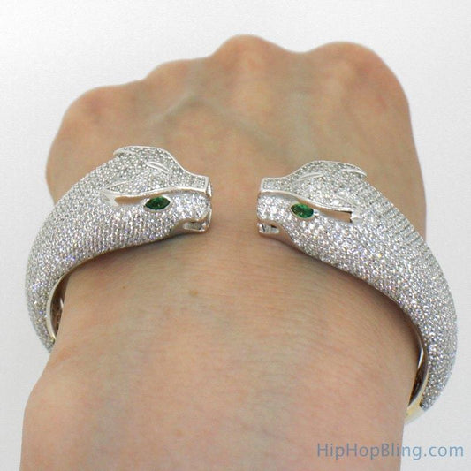 Womens Tiger 3D CZ Micro Pave Bangle .925 Silver