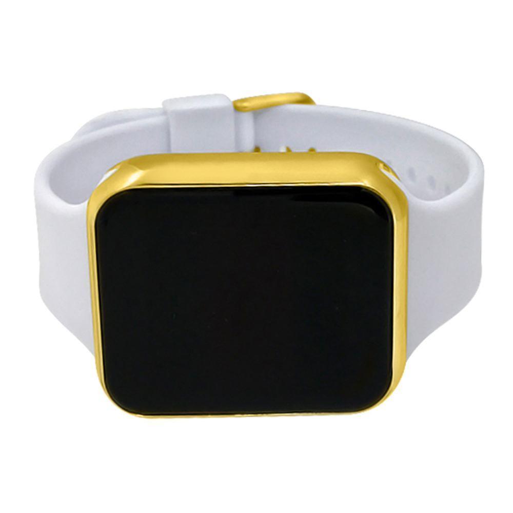 LED Touch Screen Gold Rectangle Watch White Band
