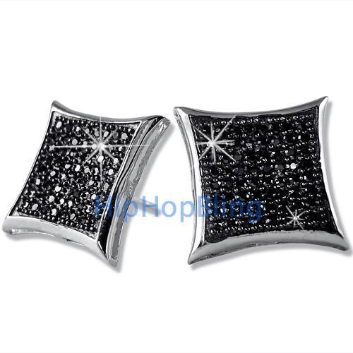 XXL Black CZ Kite Micro Pave Earrings .925 Silver