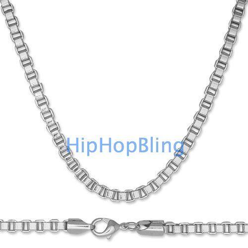 Box 6mm 36 Inch Rhodium Plated Quality Hip Hop Chain