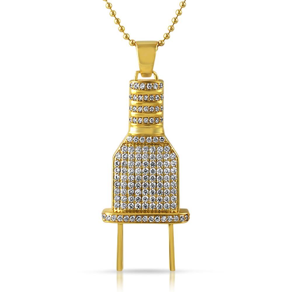 Bling Bling Plug Gold CZ Iced Out Pendant