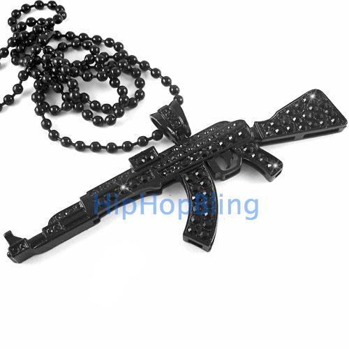 Black on Black AK47 Machine Gun Hip Hop Chain