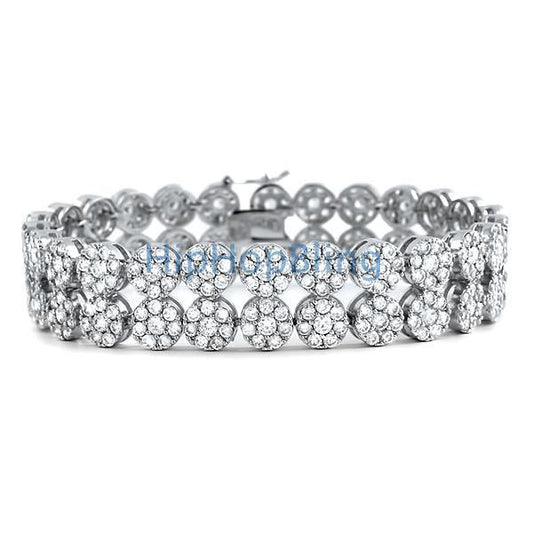 CZ 2 Row Rhodium Cluster Hip Hop Bracelet