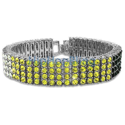 Tri Color White Canary & Black Rhodium 4 Row Iced Out Bracelet