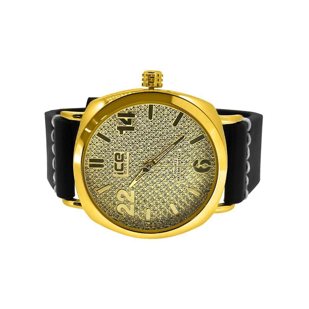 Gold Clean Style Watch with Thick Leather Band