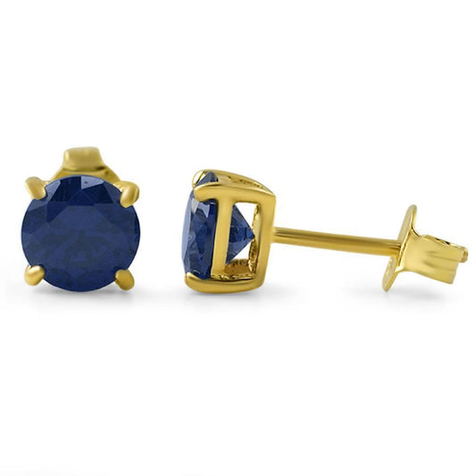 Lab Sapphire Round Stud Earrings Gold .925 Silver (4MM)