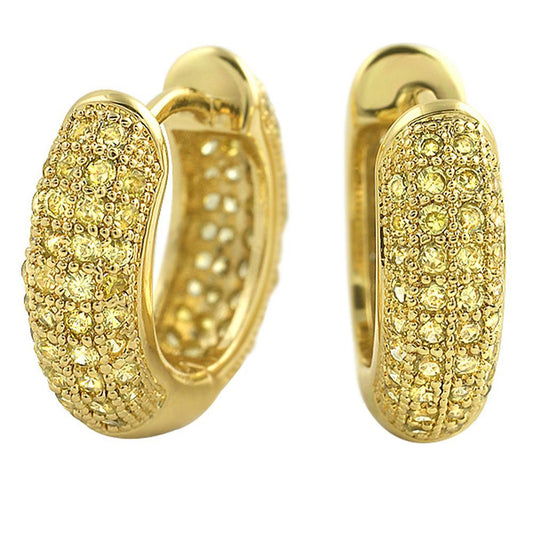 Rounded Hoop Earrings Lemonade CZ Micro Pave