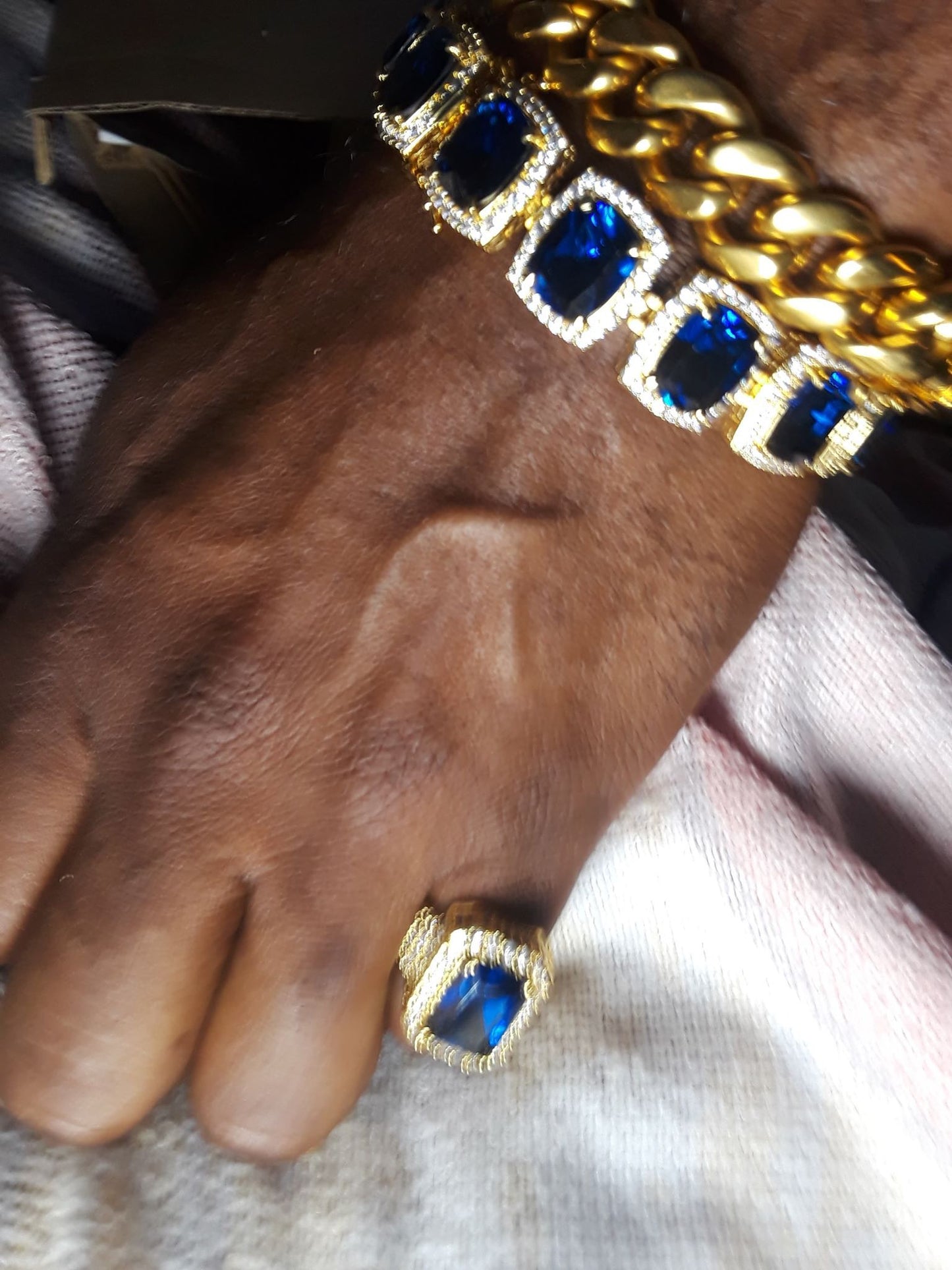 Fully iced Out Lab Sapphire Hip Hop Gold Ring