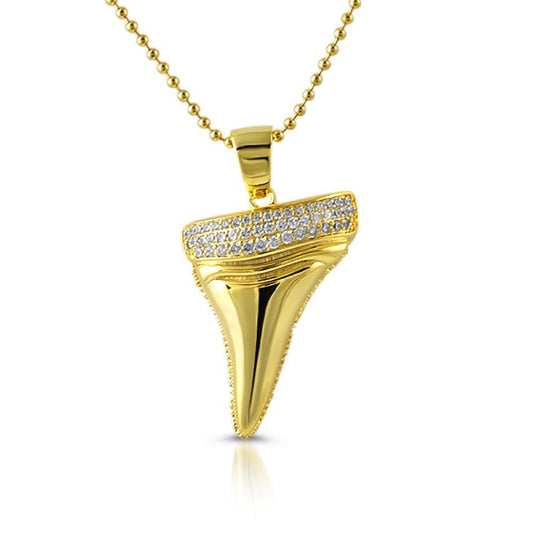 Shark Tooth Design CZ Gold Pendant