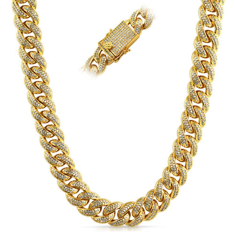 .925 Silver Full CZ Clasp Gold Cuban Chain 15MM Thick