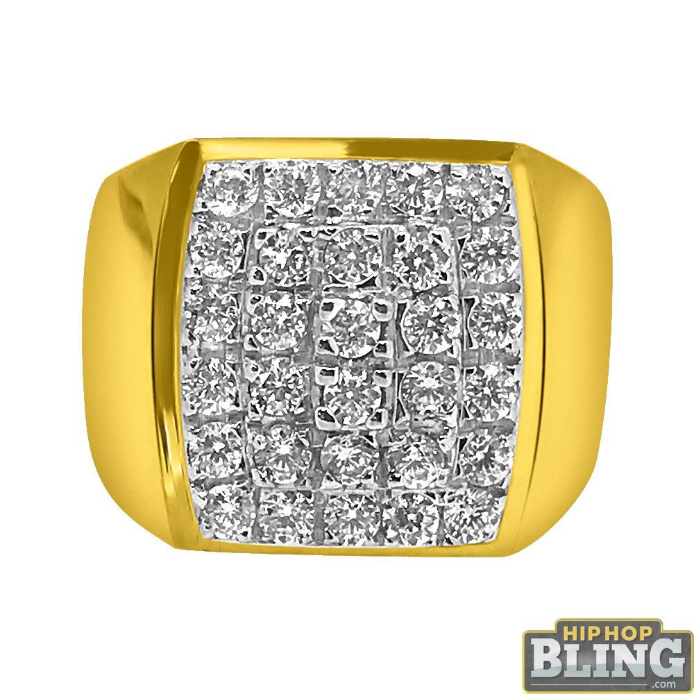 10K Yellow Gold CZ Mens Bold Bling Bling Ring