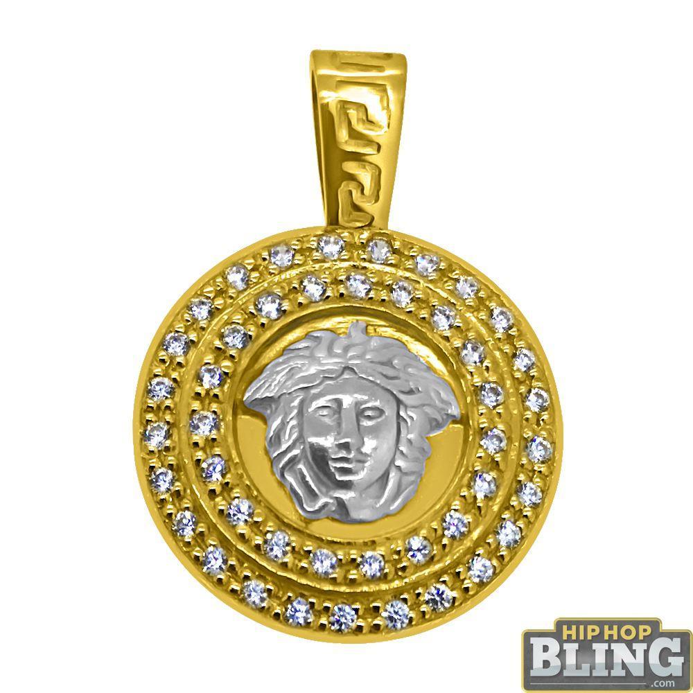 10K Yellow Gold Medusa Medallion with Double Row CZ