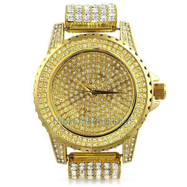 Gold All Bling Bling Custom Watch Iced Out Band