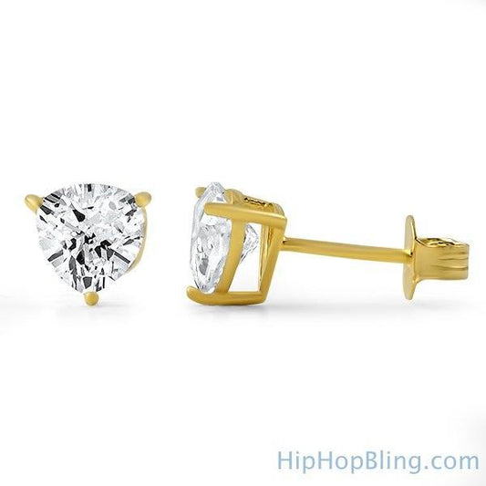 Trillion Cut CZ Stud Earrings Gold .925 Silver