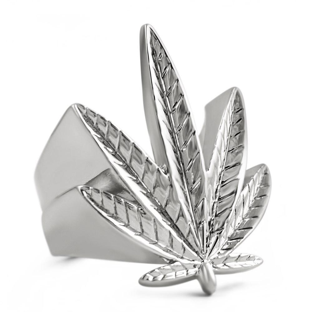 Marijuana Leaf Pot 420 Stoners Rhodium Ring
