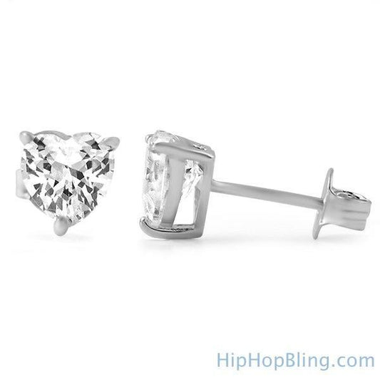 Heart Cut CZ Stud Earrings .925 Silver