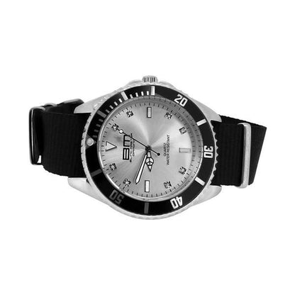 Genuine Diamond Divers Sport Watch Silver with Black Nylon Strap