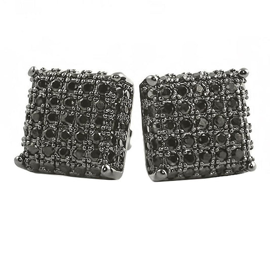 3D Square Black CZ Bling Bling Earrings