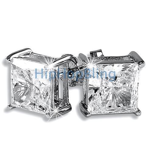 8mm Princess Cut Signity CZ Solitaire Sterling Silver Earrings