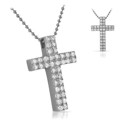 Double CZ Diamond Bling Bling Cross 316L