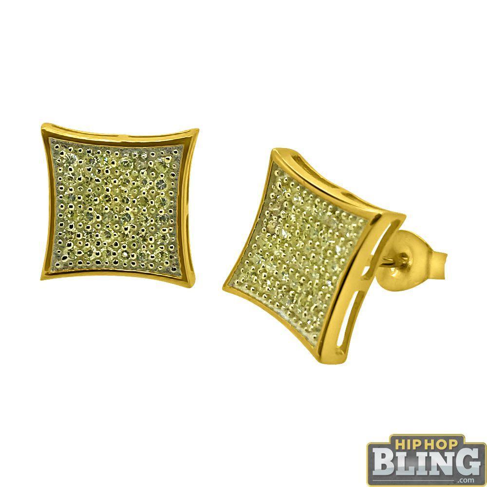 Canary CZ Gold Large Kite Hip Hop Earrings