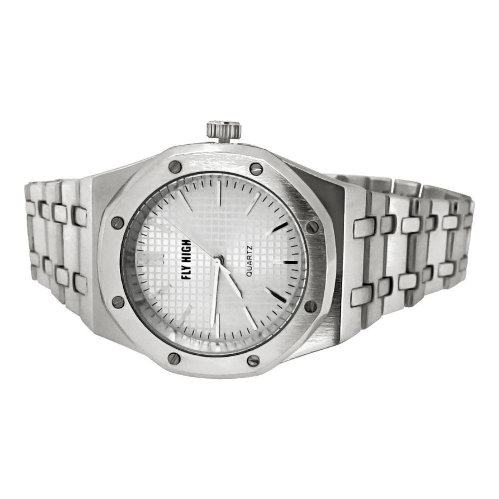 Silver Brushed Octagon Bezel Watch