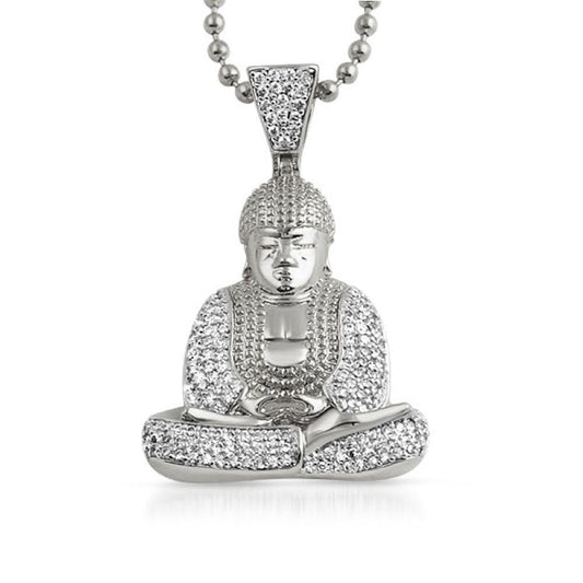 CZ Sitting Buddha Micro Pave Pendant Rhodium