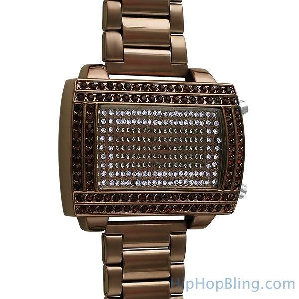 LED Digital Block Face Brown Copper Metal Watch
