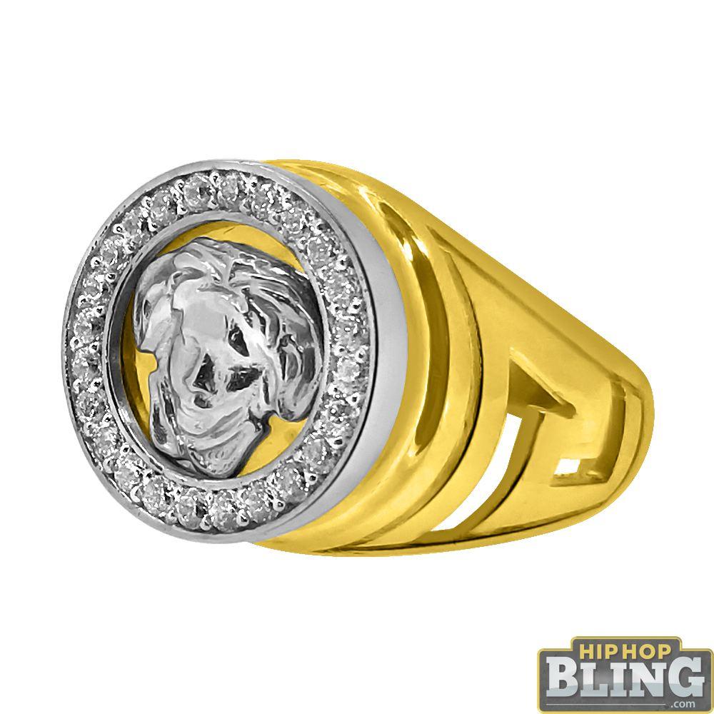 10K Yellow Gold Medusa Custom Cut CZ Mens Ring