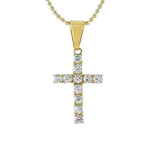 4MM CZ Cross Gold Stainless Steel Bling Bling