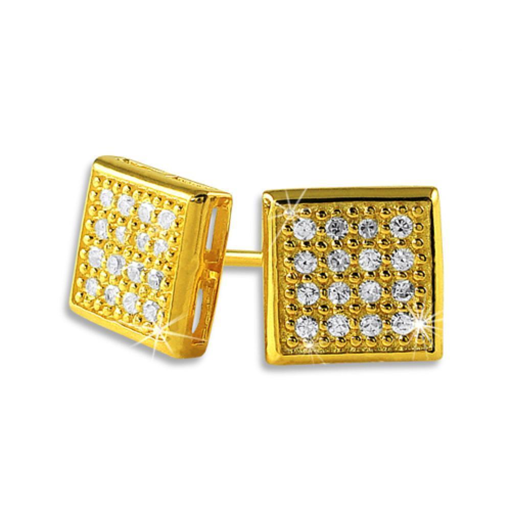 Box 32 Stones Gold Vermeil CZ Micro Pave Bling Earrings .925 Silver