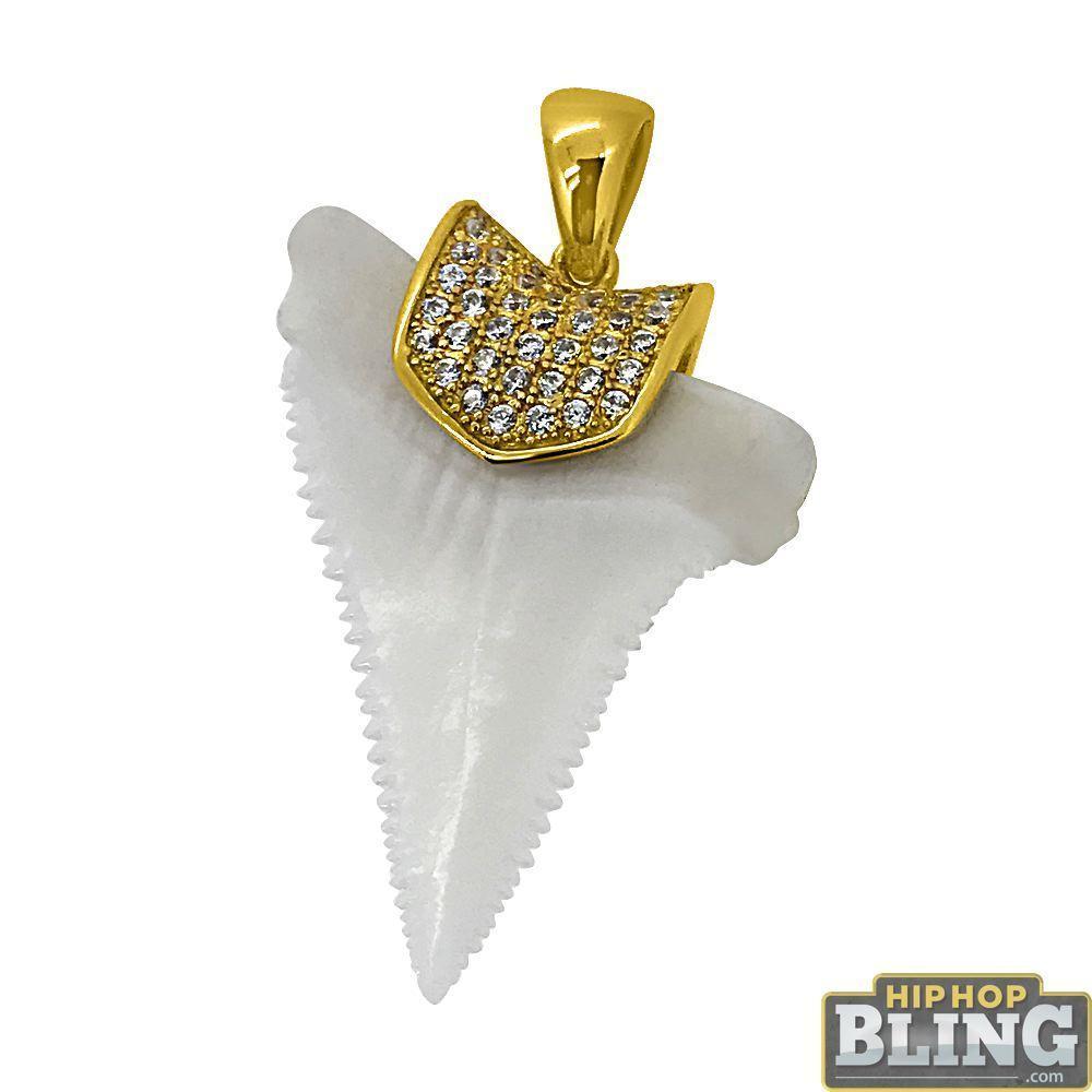 Real Shark Tooth Pendant with CZ Holder Gold .925
