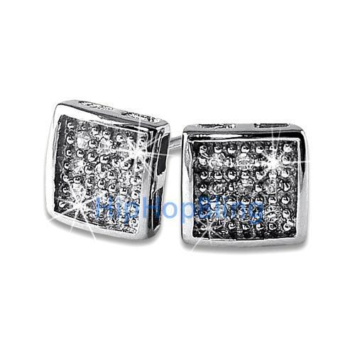 Small Deep Box CZ Micro Pave Bling Earrings .925 Silver