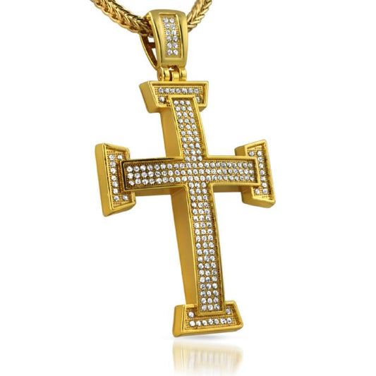 Gold Micro Pave Cross Hip Hop Pendant