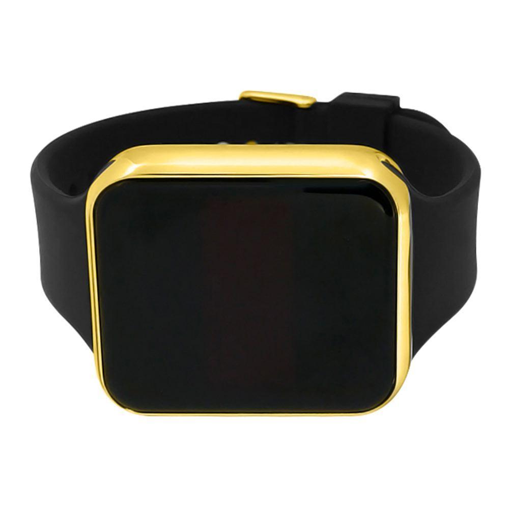 LED Touch Screen Gold Rectangle Watch Black Band
