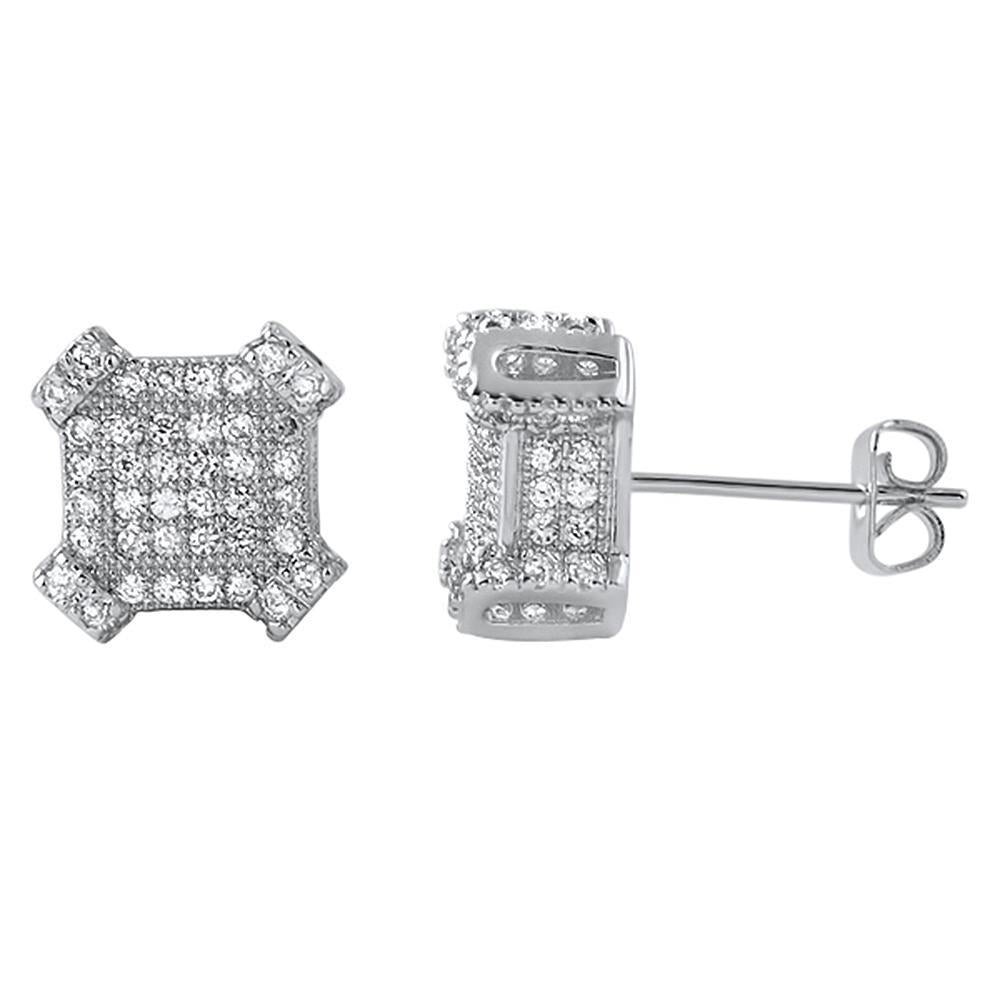3D Edgy Box CZ Bling Micro Pave Earrings