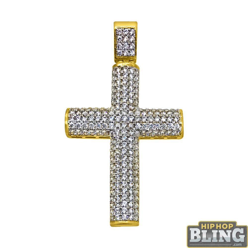 10K Yellow Gold CZ Rounded Small Bling Cross