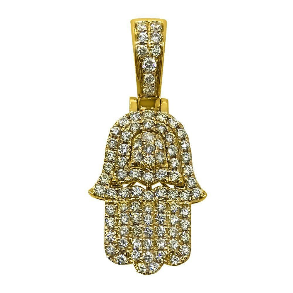 14K Gold Mini Hamsa 1.25cttw Diamond Pendant