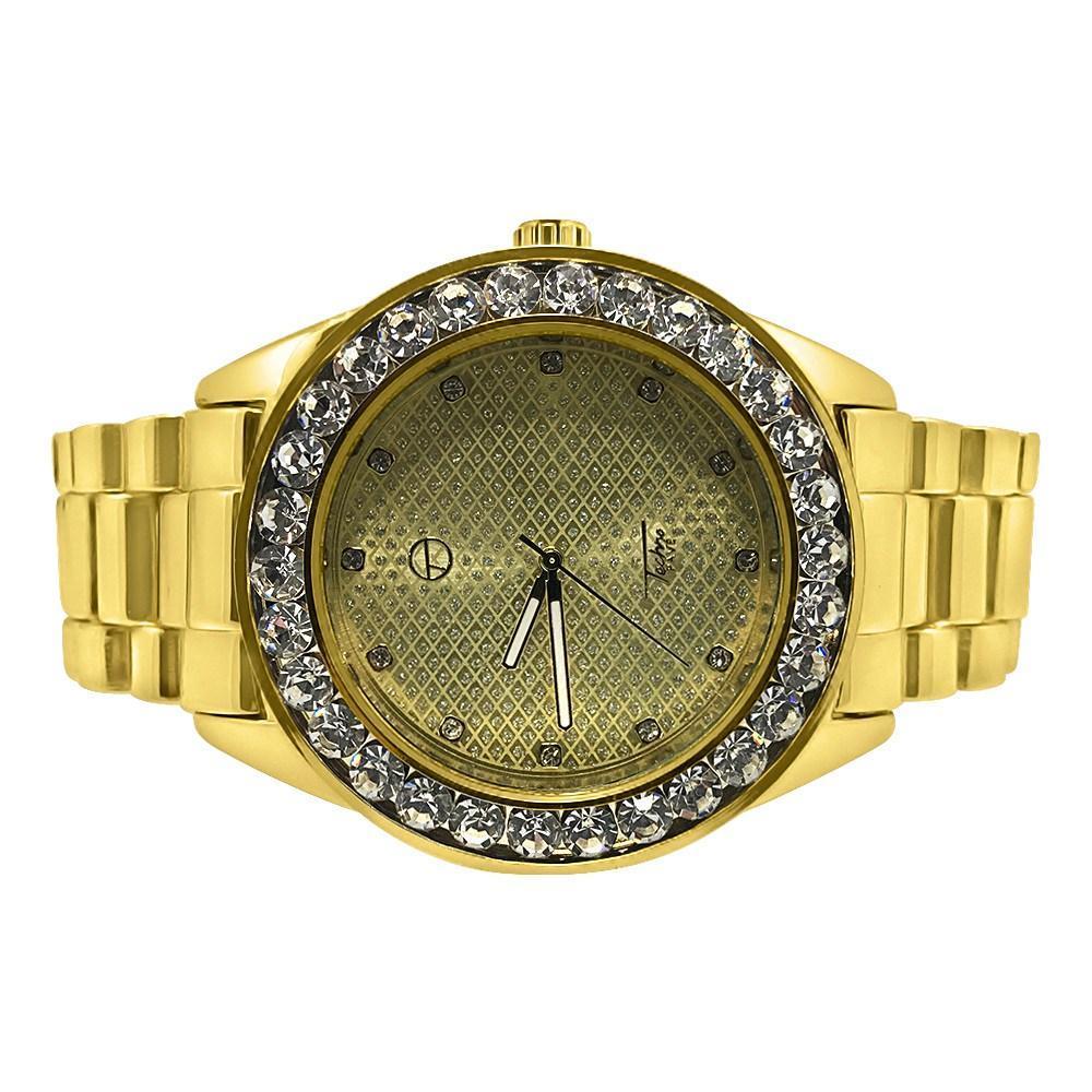 46MM Big Stones Bezel Bling Gold Hip Hop Watch