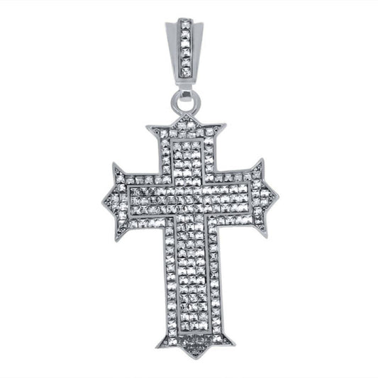 Designer Princess Cut Rhodium Cross
