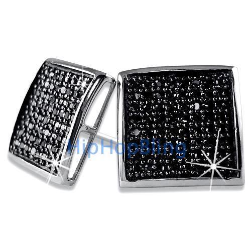 XXL Deep Dish Box Black CZ Bling Bling Micro Pave Earrings .925 Silver