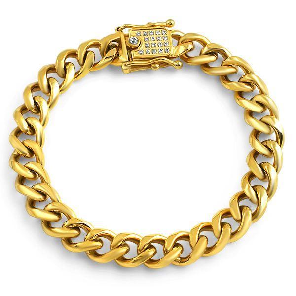 CZ Clasp Gold Stainless Steel 10MM Cuban Bracelet