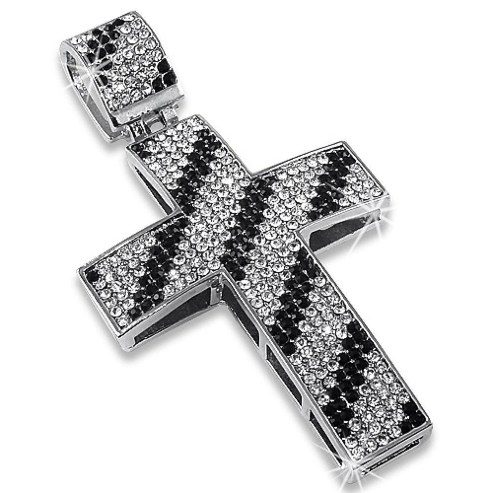 Diagonal Striped Black  White Iced Out Cross
